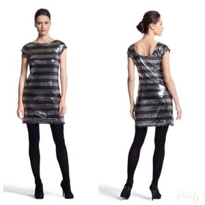 NWT XS WHBM White House Black Market Women’s Silver Black Sequin Cocktail Dress